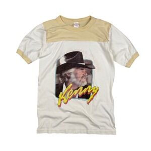 Vtg 1981 Kenny Rogers North American Tour Ringer T-Shirt Small Anvil White Tan